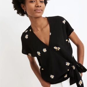 Madewell Sash-Tie Wrap Top with Daisy Print